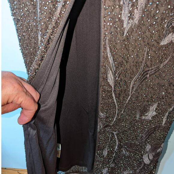 Aidan Mattox Beaded Embroidered Formal Gown Espresso Brown Long Sleeve New 4 - Picture 10 of 14